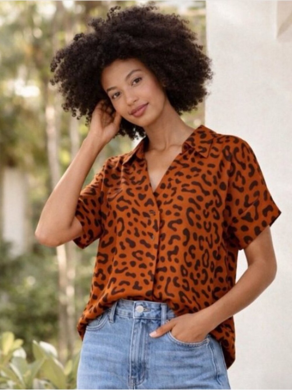 CABI Replay 4345 Leopard Print Brown Women's Top Sz Small